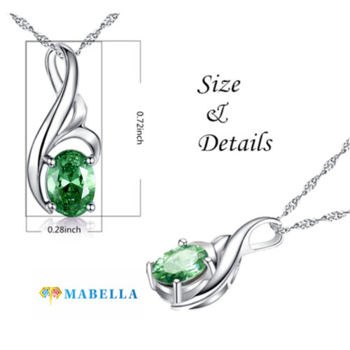 Real 925 Sterling Silver Created Emerald Pendant Necklace Jewelry Gift for Her - Picture 2 of 7
