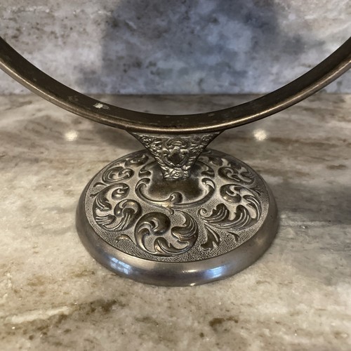 Vntg Ornate Silver Plated Swivel Tilting Double Sided Vanity Freestanding Mirror - Picture 3 of 7