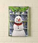 New Primitive Country Christmas Winter SNOWMAN WINDOW Snow LIGHTED Picture