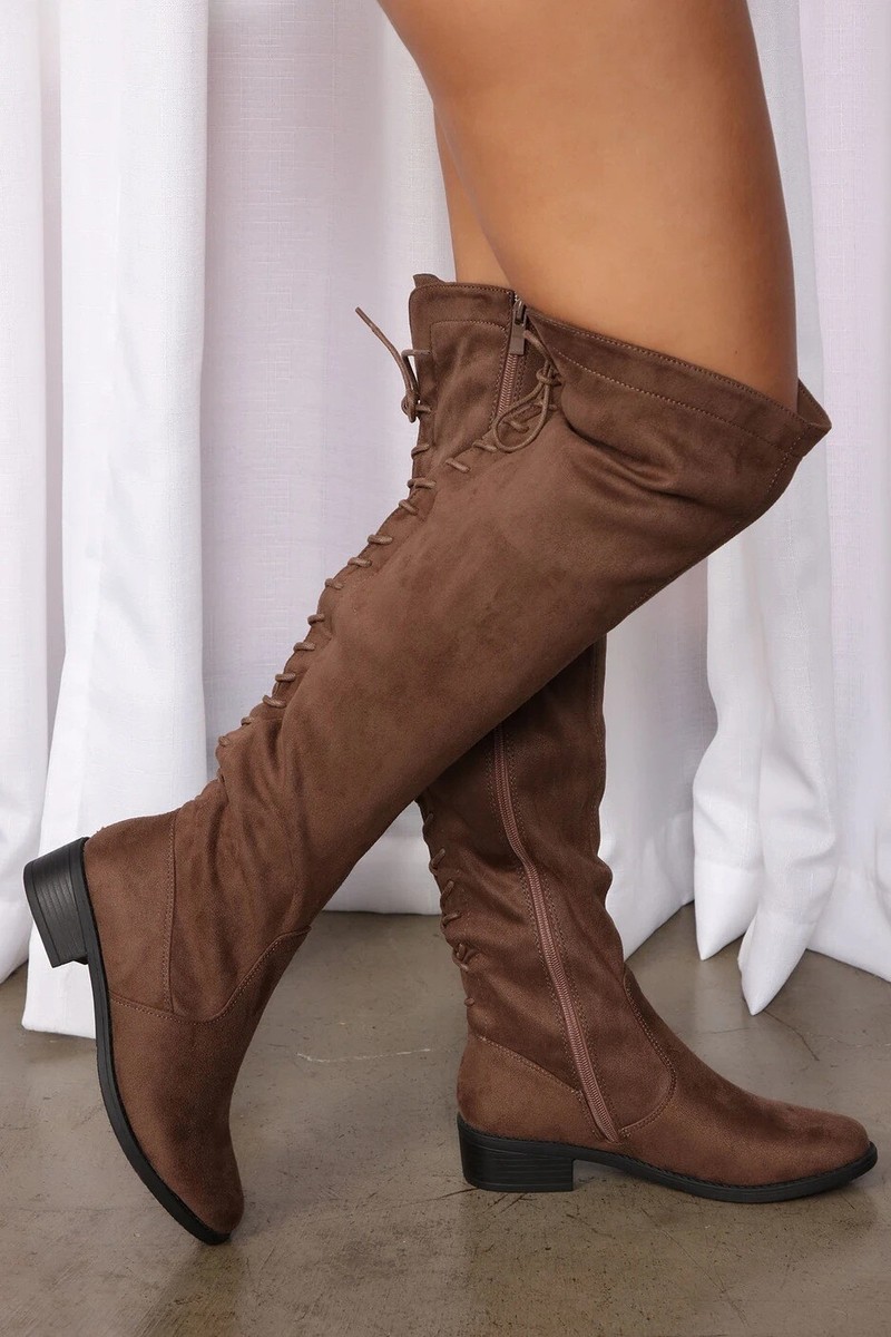 Knee high boots flat suede cheap