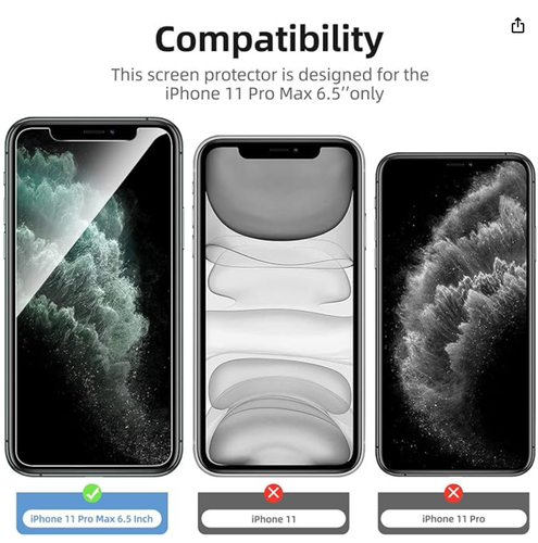 Set of 4, 2 x Tempered Glass for iPhone 11 Pro Max and 2 x Back Camera Protector - Picture 2 of 7