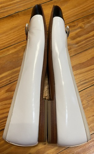 SALVATORE FERRAGAMO Cream Black Tan Leather Capped Toe Flats W/Bow Size 8.5 - Picture 5 of 10