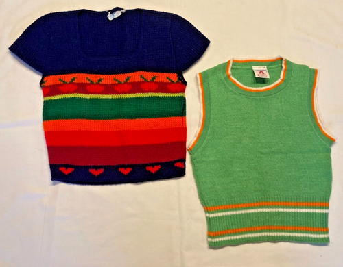 *2* VTG MCM 60s 70s Girls 7-8 Vest Sweater Sears Growing Girl and Playmore USA - 第 1/17 張圖片