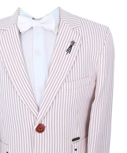 Boys Striped Boating School Blazer Slim Fit Page Boy Wedding Birthday Jacket - Picture 8 of 19