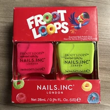 NAILS INC Froot Loops Scented Nail Polish Duo Pink Green Sweet Fruity .94 Fl Oz