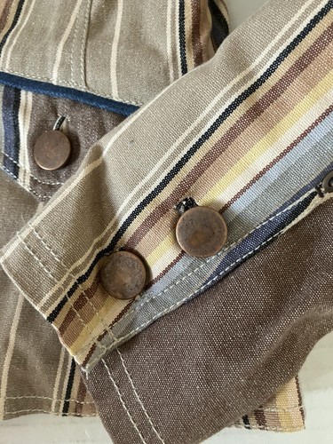 G.E.T. Blazer Women's Small Brown Tan Blue Green Stripe 2 Button Pockets - Picture 10 of 11