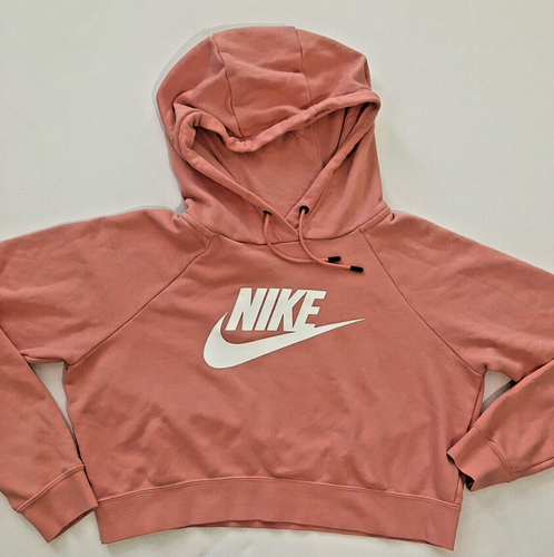 EXC Nike Sweater Womens Med Long Sleeve Pullover Crop Hoodie Hooded Pink - Picture 2 of 7