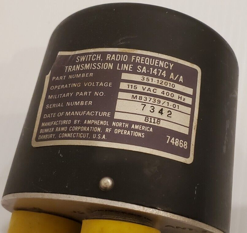 NEU Amphenol RF Hochfrequenz Übertragungsleitung Schalter SA-1474 A/A 115V 400Hz - Bild 3 von 5