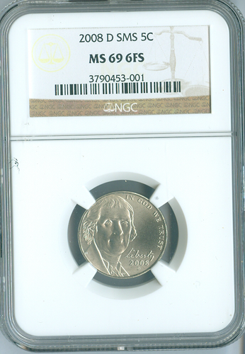 2008 D Jefferson Nickel 5C NGC MS69 FS SMS Quality