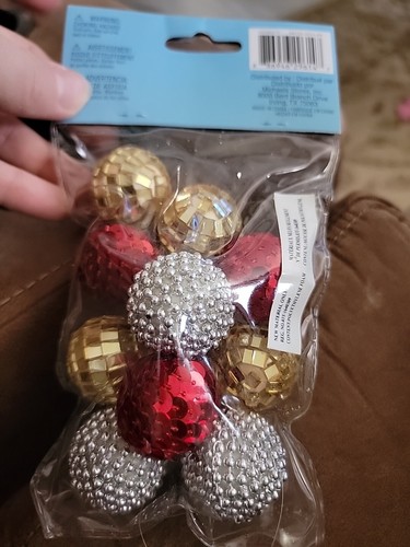 Vintage 12 Ashland Weihnachtsfüller rot silber gold Perlen Pailletten Discokugeln - Bild 4 von 5
