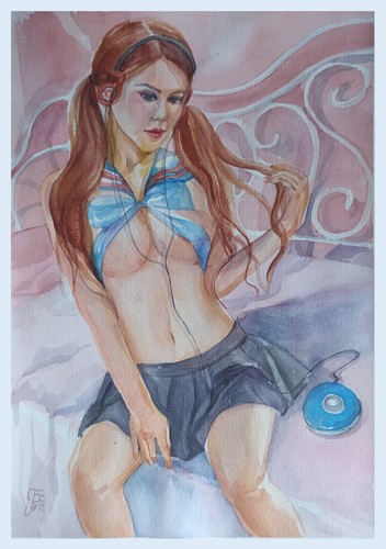 Sale of old works Set of 10 watercolor original paintings Female Girl Woman - Picture 2 of 21