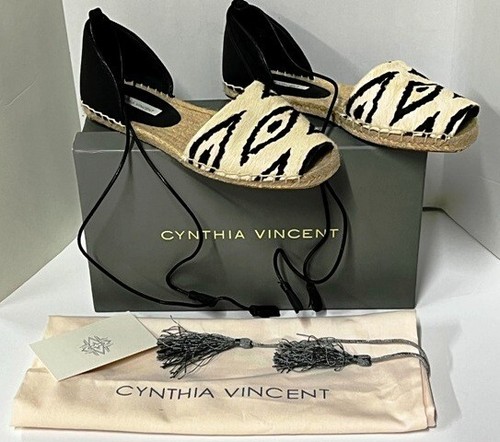 Cynthia Vincent Tiermotiv Leder Knöchelriemen offene Zehenpartie Espadrilles Größe 6 - Bild 1 von 6