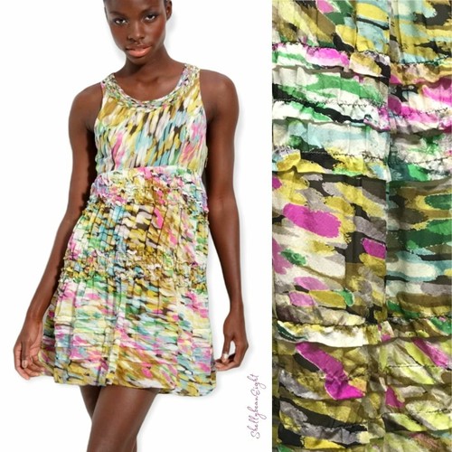 ANTHROPOLOGIE Leifsdottir Rainbow Confetti Silk Ruffle Dress 2 4 XS S RARE HTF! - Picture 1 of 12