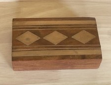 Vintage Brass Inlay Wooden Trinket Box