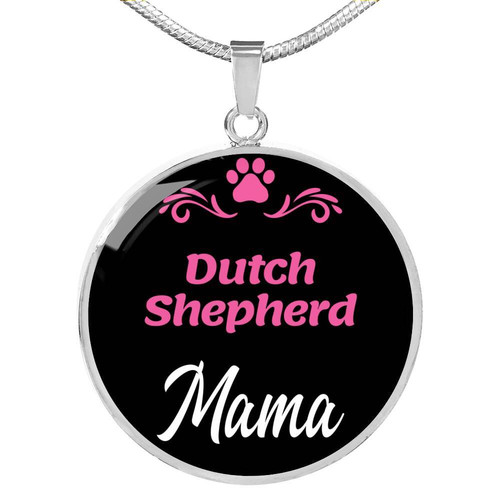 Dutch Shepherd Mama Necklace Circle Pendant Stainless Steel or 18k Gold 18-22