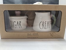 Rae Dunn - Sugar and Creamer set Green Handle Pink Rose NIB S11