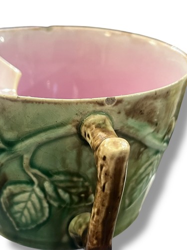 Antique 1880's Majolica Mustache Cup Dogwood or Wild Rose - Picture 16 of 23
