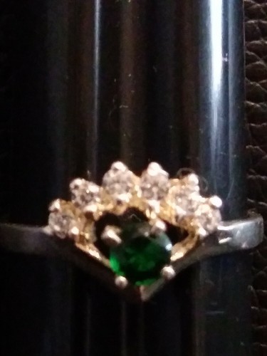 Anillo de plata esterlina 925 mexicano ventilador en forma verde y circonio transparente - Imagen 2 de 5