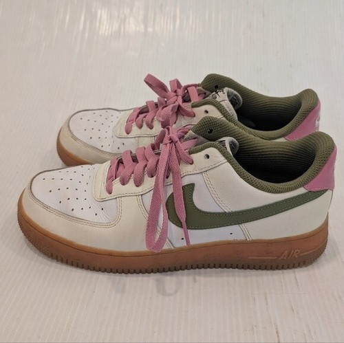Nike Air Force 1 Low weiß und oliv Turnschuhe mit rosa Akzenten Größe 11 - Bild 4 von 12