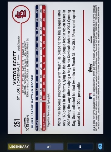 2024 Topps Bunt Digital Chrome Victor Scott RC Frozen Fractor /5 ** READ** - Picture 2 of 2