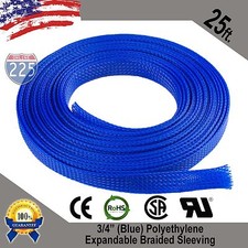 25 FT 3/4" Blue Expandable Wire Cable Sleeving Sheathing Braided Loom Tubing US