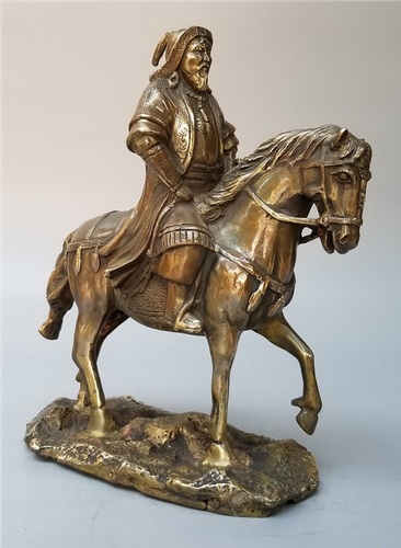 Brass Genghis Khan Riding Horse Statue Mongol Empire King Conquering Table Decor - Picture 4 of 5