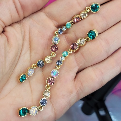 3" Long Colorful Rhinestone And Crystal Dangle Earrings - Picture 3 of 9
