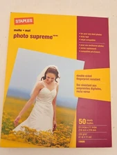 STAPLES  PHOTO SUPREME MATE PAPER 8 1/2" x 11" DOUBLE SIDED  50 SHEETS * New