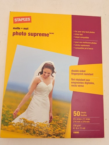 STAPLES PHOTO SUPREME MATE PAPER 8 1/2" x 11" DOUBLE SIDED 50 SHEETS * New - Picture 1 of 4