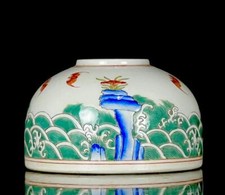 Ancienne laveuse brosse à roses famille chinoise signée Qianlong avec chauve-souris CK630