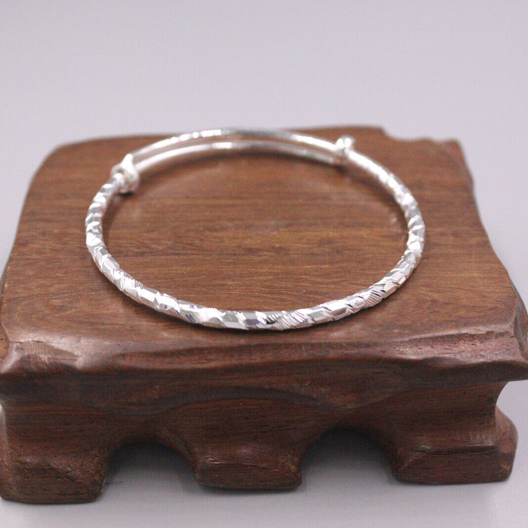 Pure 999 Fine Silver Bangle Women Lucky Carved Twill Twist