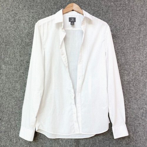 H&M Mens Slim Fit Easy-iron Dress Shirt Size S White Black Dotted - Picture 3 of 12