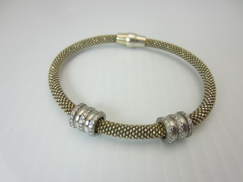 New Italian Sterling Silver Cubic Zirconia Bracelet Mesh CZ 7" - Picture 6 of 8
