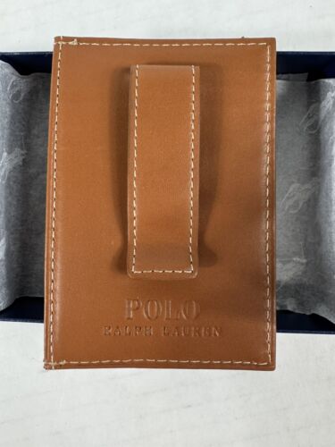 POLO RALPH LAUREN LEATHER MONEY CLIP CARD CASE WALLET BROWN #405913731001-NWT - Picture 2 of 2