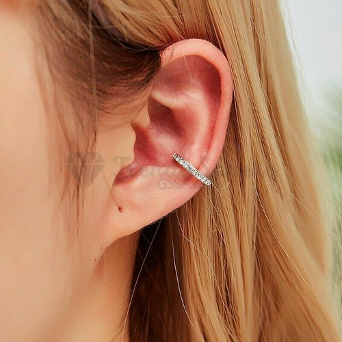 1x Sterling Silver Diamond Cut Fake Ear Cuff Clip On Non Piercing Earrings 10MM - Picture 18 of 36