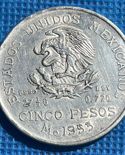 Moneda de Cinco Pesos de Plata Grande 1953 Héroe de Guerra de la Independencia de México HIDALGO Sin Clasificar - Imagen 24 de 24