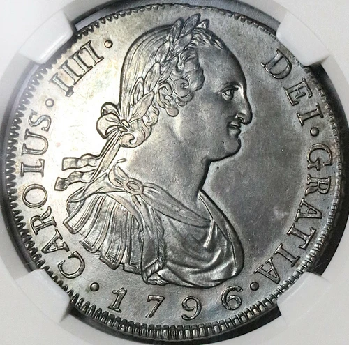 1796 NGC AU 55 Guatemala 8 Reales Spain Colony Charles IV Coin (22041702C)