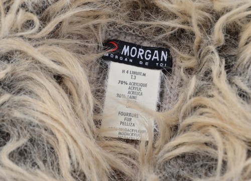 Morgan De Toi Y2K Vintage Faux Fur Wool Blend Zip Gray Cardigan Jacket Size 3 - Picture 8 of 9