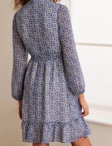 Boden Lottie Dress Womens UK 8 P Blue Cream Belted Lined Knee Length - Picture 12 of 12
