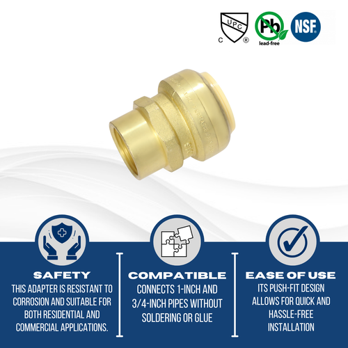 10 Pcs XFITTING 1" Push Fit x 3/4" Female NPT Threaded Adapter, Lead Free Brass - Picture 5 of 7