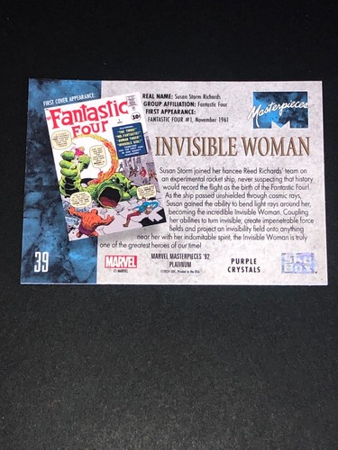 2024 Sky Box Marvel Invisible Woman Masterpieces 92 Purple Crystals SP - Picture 2 of 2