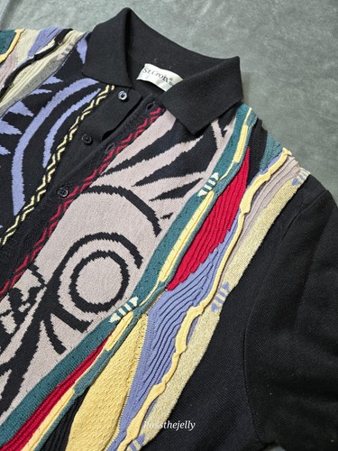 St Croix Knits 3D Shirt Mens Medium Vintage Coogi Style Multi Colored Collar USA - Picture 2 of 12