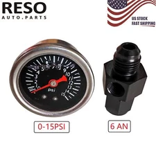 0-15 Psi 1.5" Fuel Pressure Gauge Liquid Filled,1/8" Npt, W/ 6AN Adapter