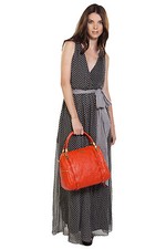 Halston Heritage V-Neck Long Dress Black Ivory polka dots Maxi gown 100% SILK