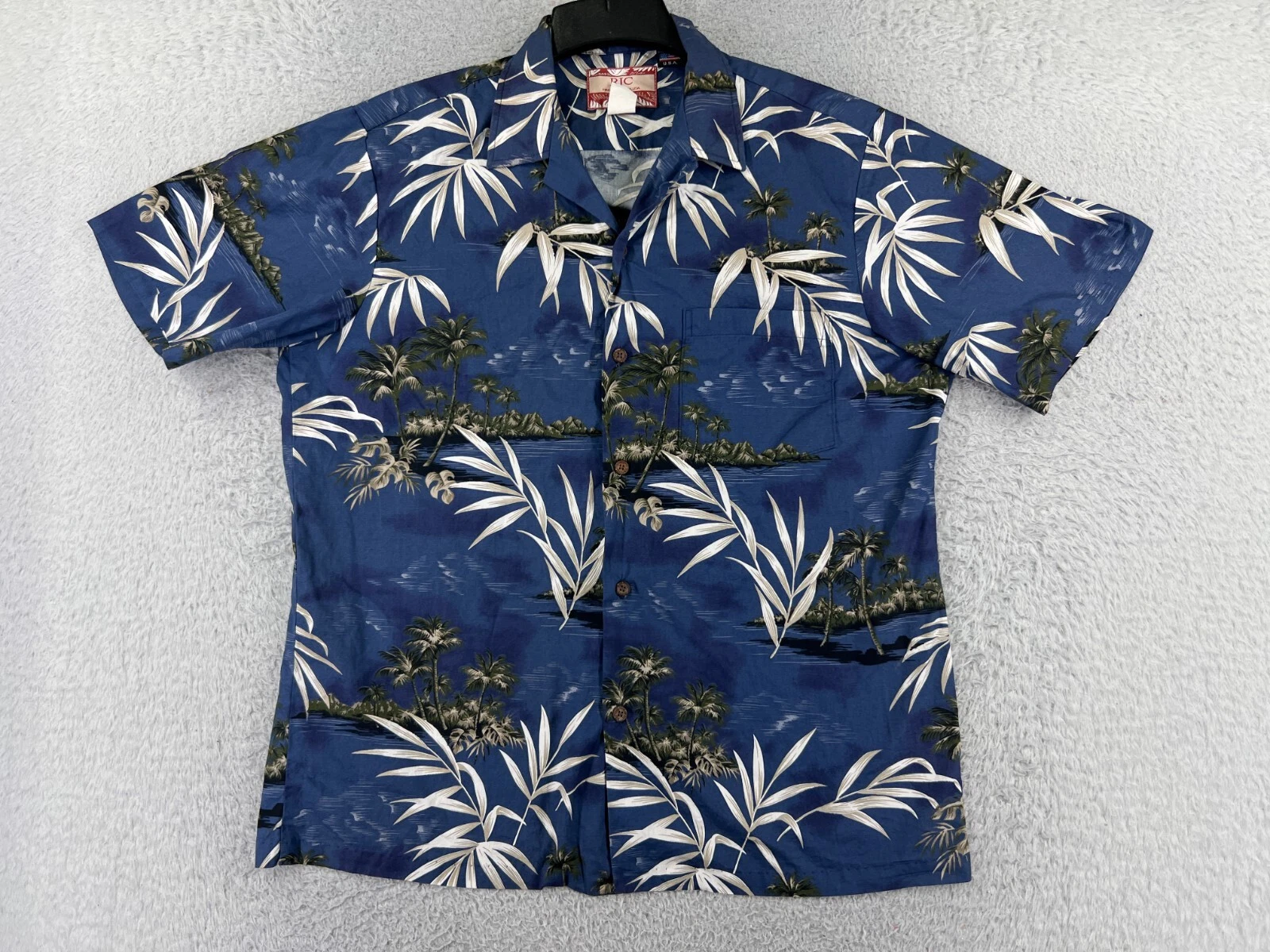 RJC Shirt Men Large Blue Floral Bamboo Island Pattern 100% Cotton Hawaiian Beach