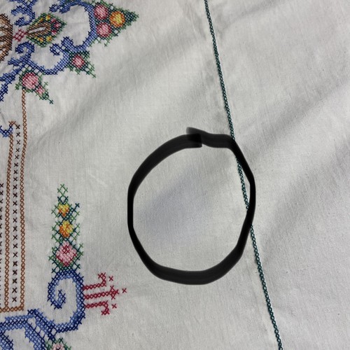Vintage Embroidered Cross-Stitch Romantic Table Cloth Floral READ 84" Long - Picture 2 of 11