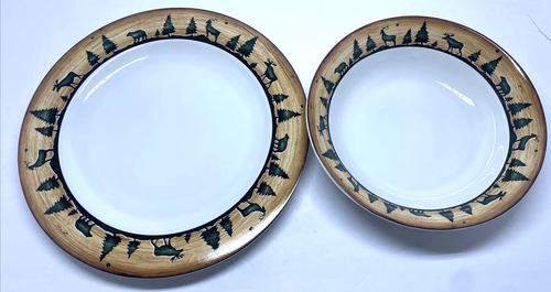 Log Cabin Melamine Dinner Plate by Sakura 2 Peace serving set For Cabin - Picture 2 of 7