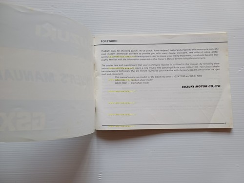 Suzuki GSX 1100 1980-81 manuale uso manutenzione INGLESE originale - Picture 2 of 12