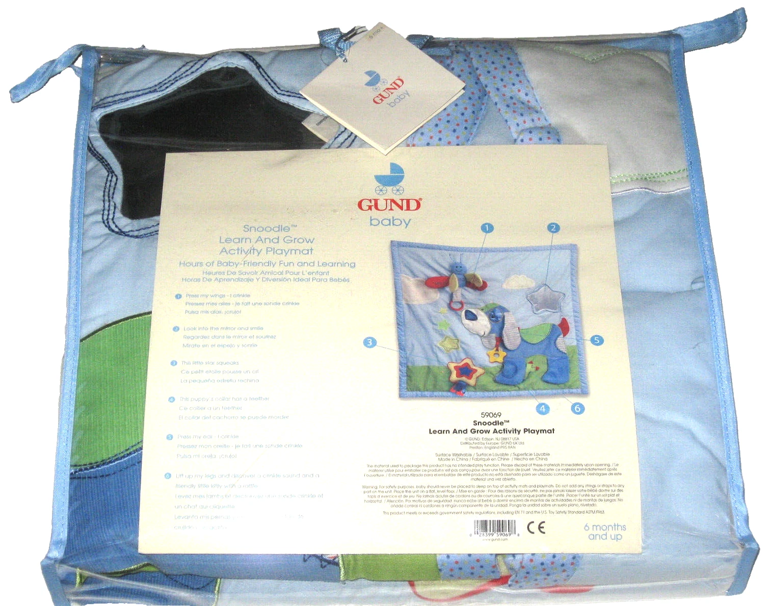 Gund Baby Snoodle Dog Learn and Grow Blue Activity Playmat Textures Sounds etc