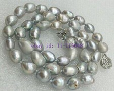 Elegant Natural 7-8mm Grey Freshwater Cultured Pearl Necklace 18" Gift for Her